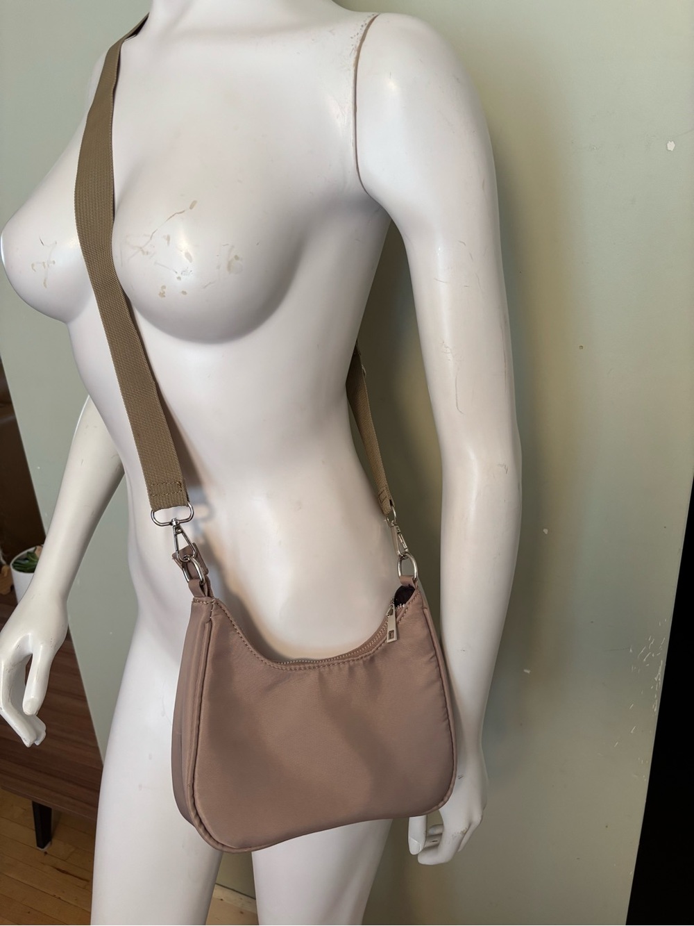 Taupe Crossbody Bag with Wide Adjustable Strap - Women